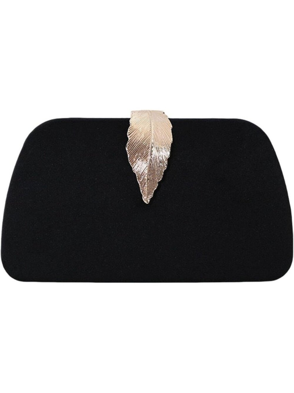 Women's Black Elegant Clutch Purse Metallic Leaves Clasp Banquet Evening Bag